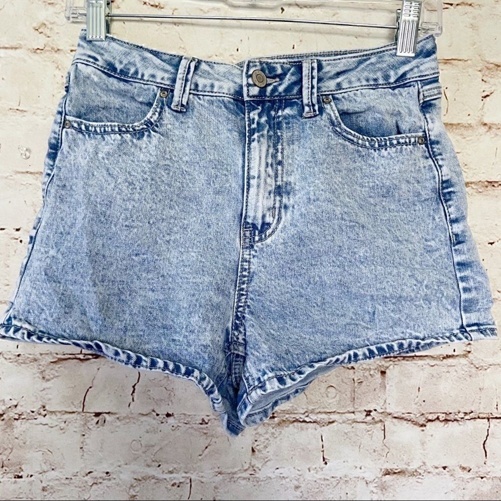 RSQ high rise acid wash jean shorts